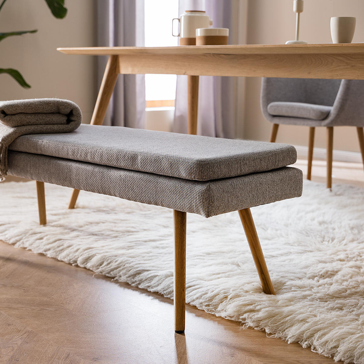 SITZBANK - Eichefarben/Hellgrau, Eichenholz/Holz (140/48/41cm) - home24