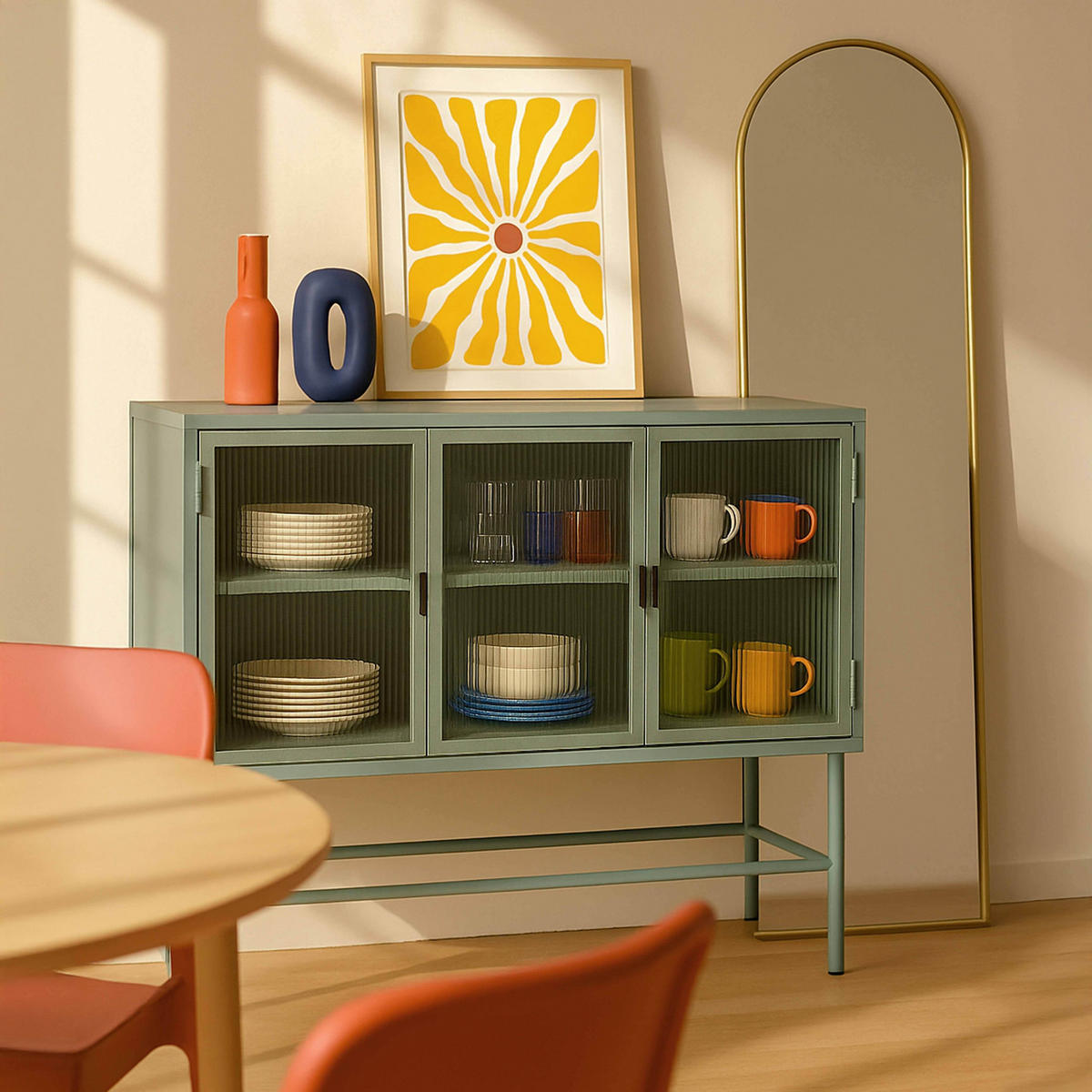 SIDEBOARD, Salbeigrün - Grün, Metall (40/66/120cm) - Oviala