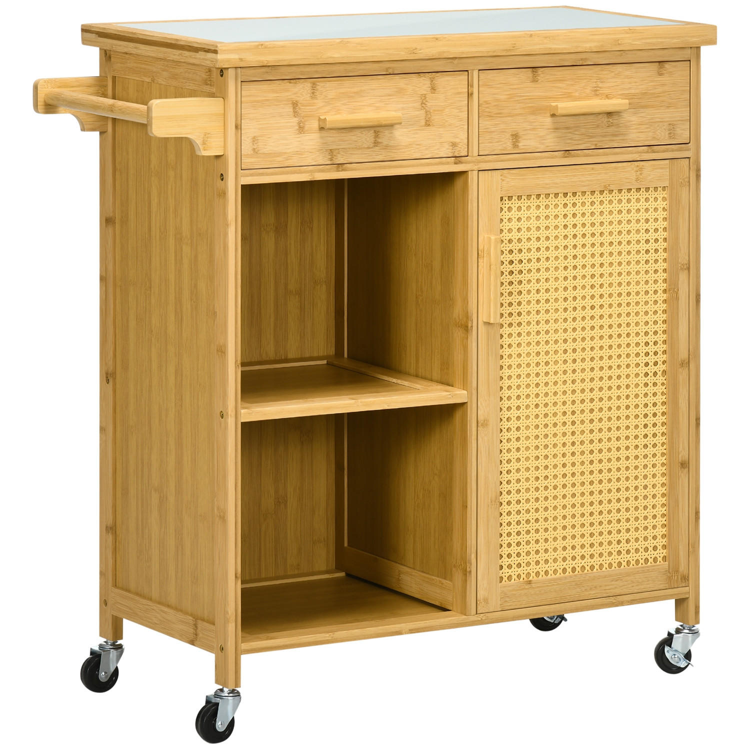 KÜCHENINSEL Servierwagen mit Schublade und Schrank, MIT GLASPLATTE, 84/36/85 cm - Naturfarben, Holzwerkstoff (36/85/84cm) - Rolipo