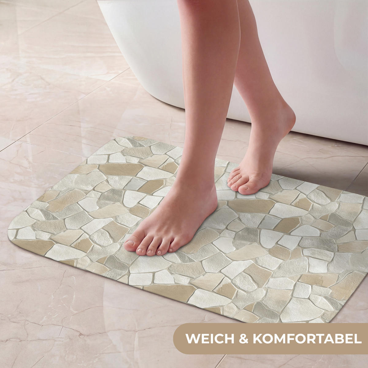 KÚPEĽŇOVÁ PREDLOŽKA Mozaika - Kamienky - béžová 60x40 cm - krémová/béžová, textil/plast (60/40cm) - OnlyWow