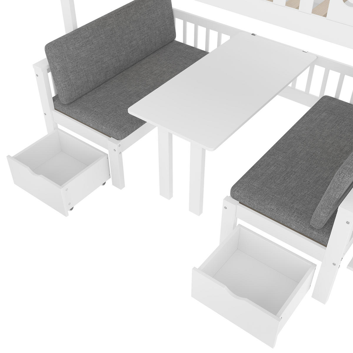 HOCHBETT aus Kiefernholz 90x200 cm in Weiß mit Schreibtisch & Stauraumleiter - Weiß, Holz (90/200cm) - Modfu