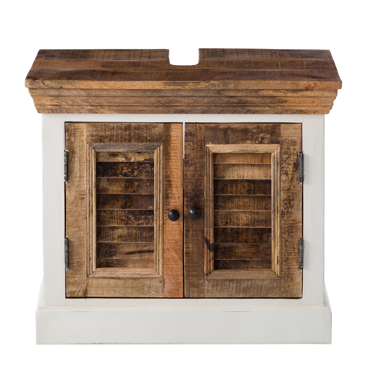 WASCHBECKENUNTERSCHRANK - Teilmassivholz Mango - Weiß, Holz/Metall (70/60/40cm) - home24