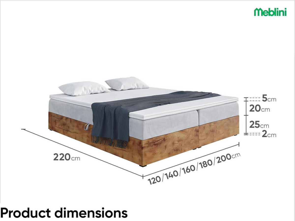 BOXSPRINGBETT LOFTY BOX - Hellgrau, Holzwerkstoff (200/220cm) - Meblini