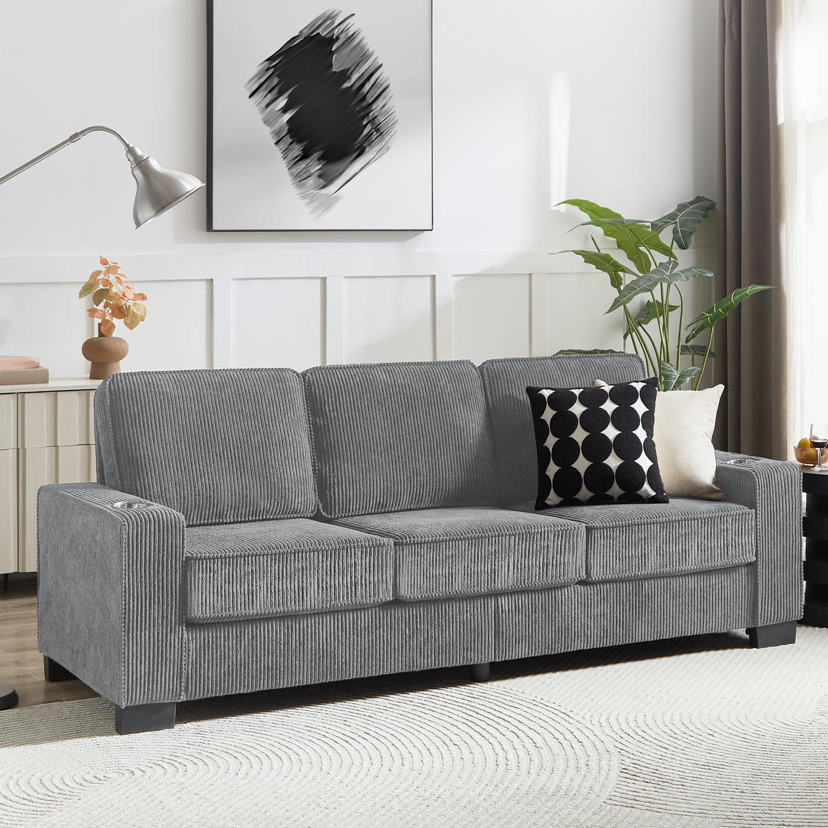 3-SITZER-SOFA DE-35029 mit Getränkehaltern Grau - Grau, Textil (72/86/206cm) - ComfortXL