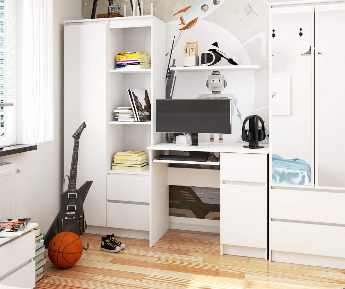 SCHREIBTISCH Rechts Piksel, Weiß, B90xH77xT50 cm - Weiß, Holz (50/90/77cm) - Milordbikes