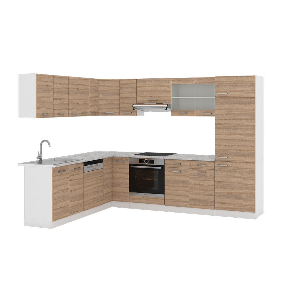 ECKKÜCHE R-Line Sonoma 227 x 287 cm, AP Marmor - Weiß/Sonoma Eiche, Holzwerkstoff (287/81.6/60cm) - Vicco