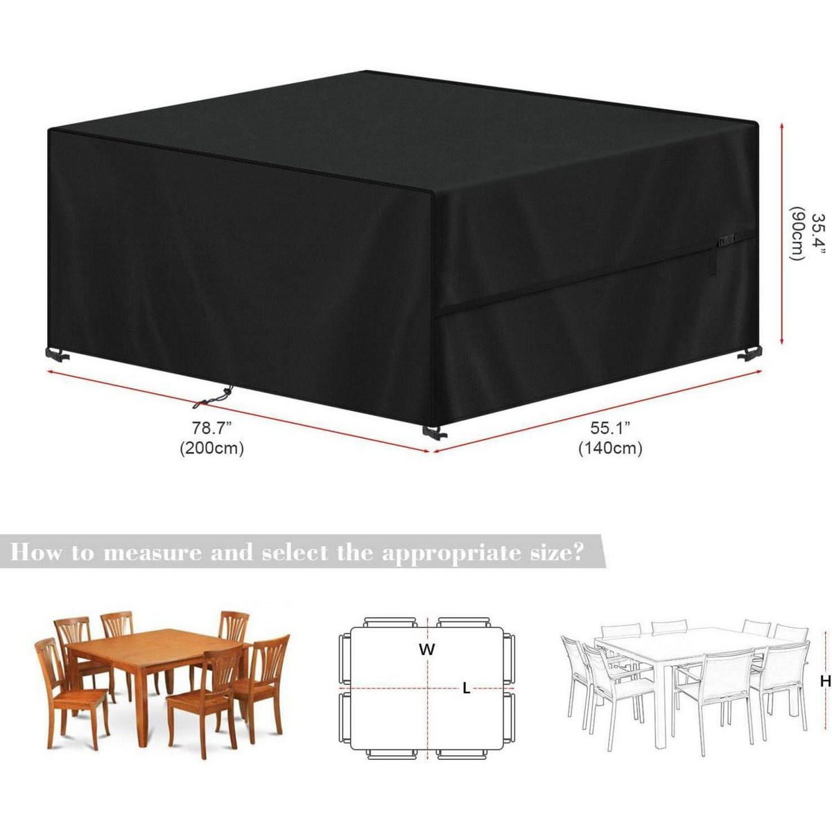 ABDECKHAUBE Gartenmöbel 200x140x90cm Schwarz - Schwarz, Kunststoff (1/1/1cm)