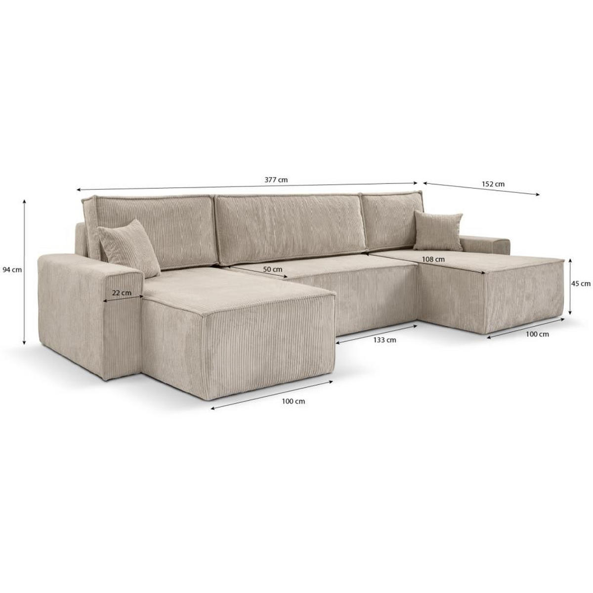 WOHNLANDSCHAFT Hektor U mit Schlaffunktion grau - Grau, Textil (377/94/152cm) - Beautysofa