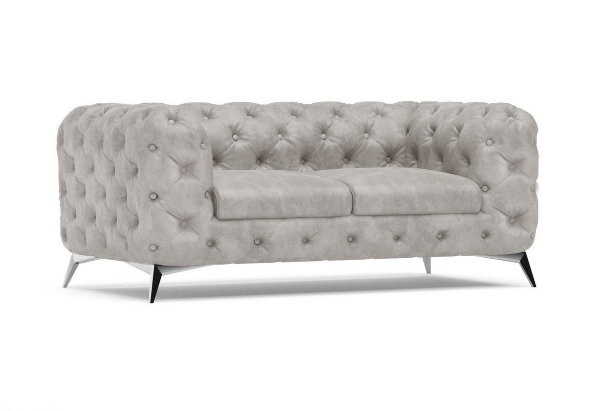 CHESTERFIELD-SOFA 2-Sitzer Quantum Grau Samt - Silberfarben/Grau, Holz/Textil (185/75/100cm) - S-Style Möbel