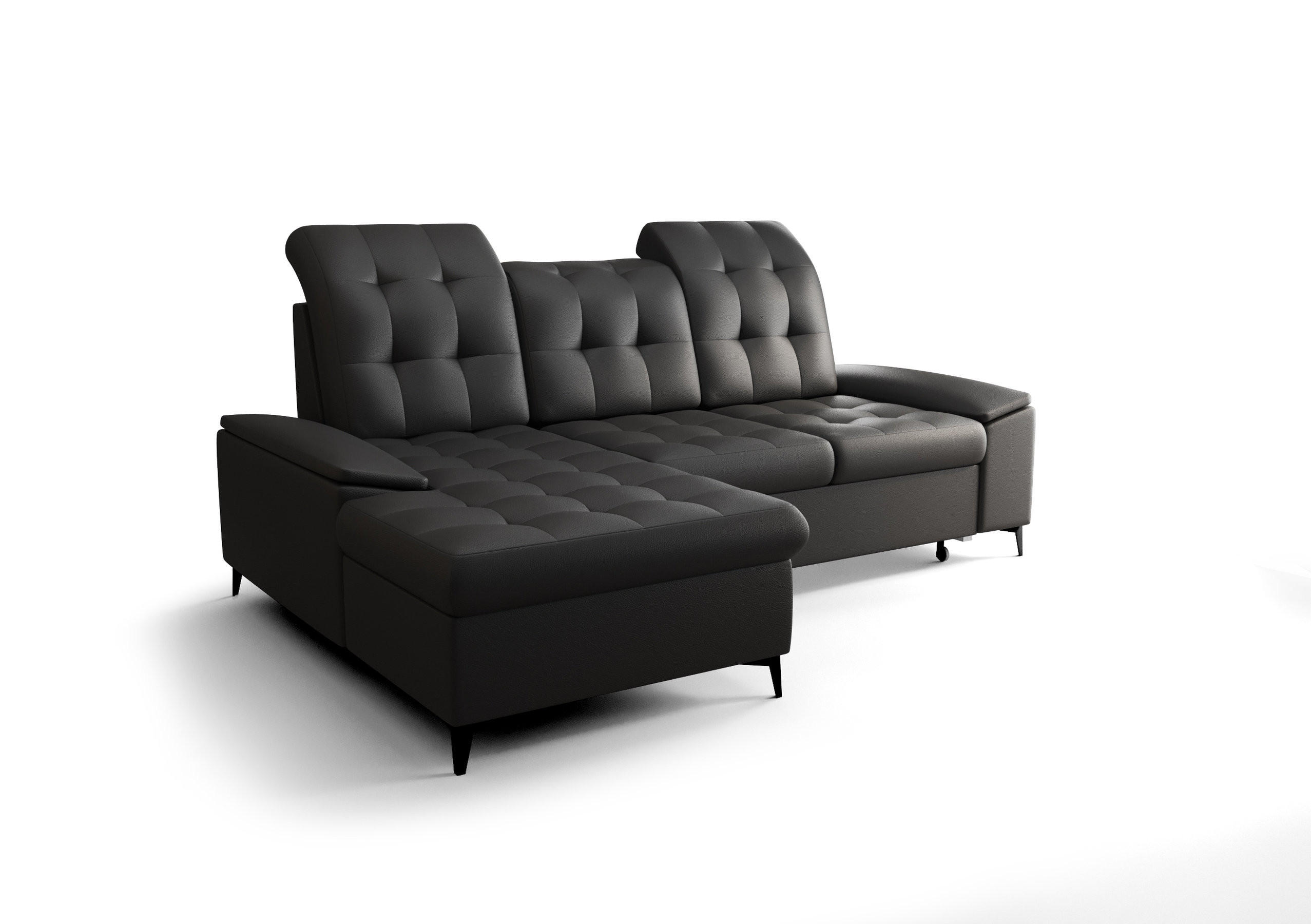 ECKSOFA KONGO RBN18, Eckcouch in L-Form mit Schlaffunktion, Farbe: Schwarz, Kunstleder, Ottomane Links - Schwarz, Textil (257/172cm) - O-Sofa