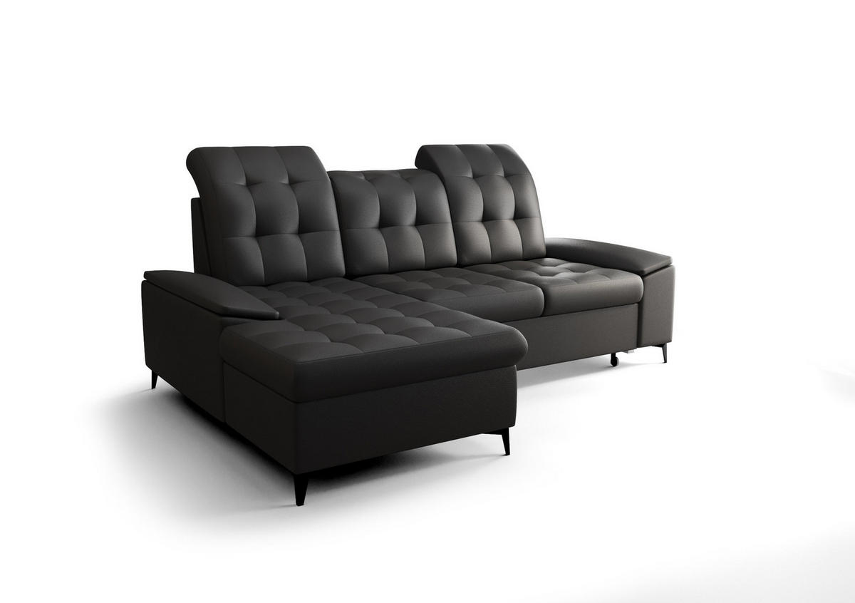 ECKSOFA KONGO RBN18, Eckcouch in L-Form mit Schlaffunktion, Farbe: Schwarz, Kunstleder, Ottomane Links - Schwarz, Textil (257/172cm) - O-Sofa