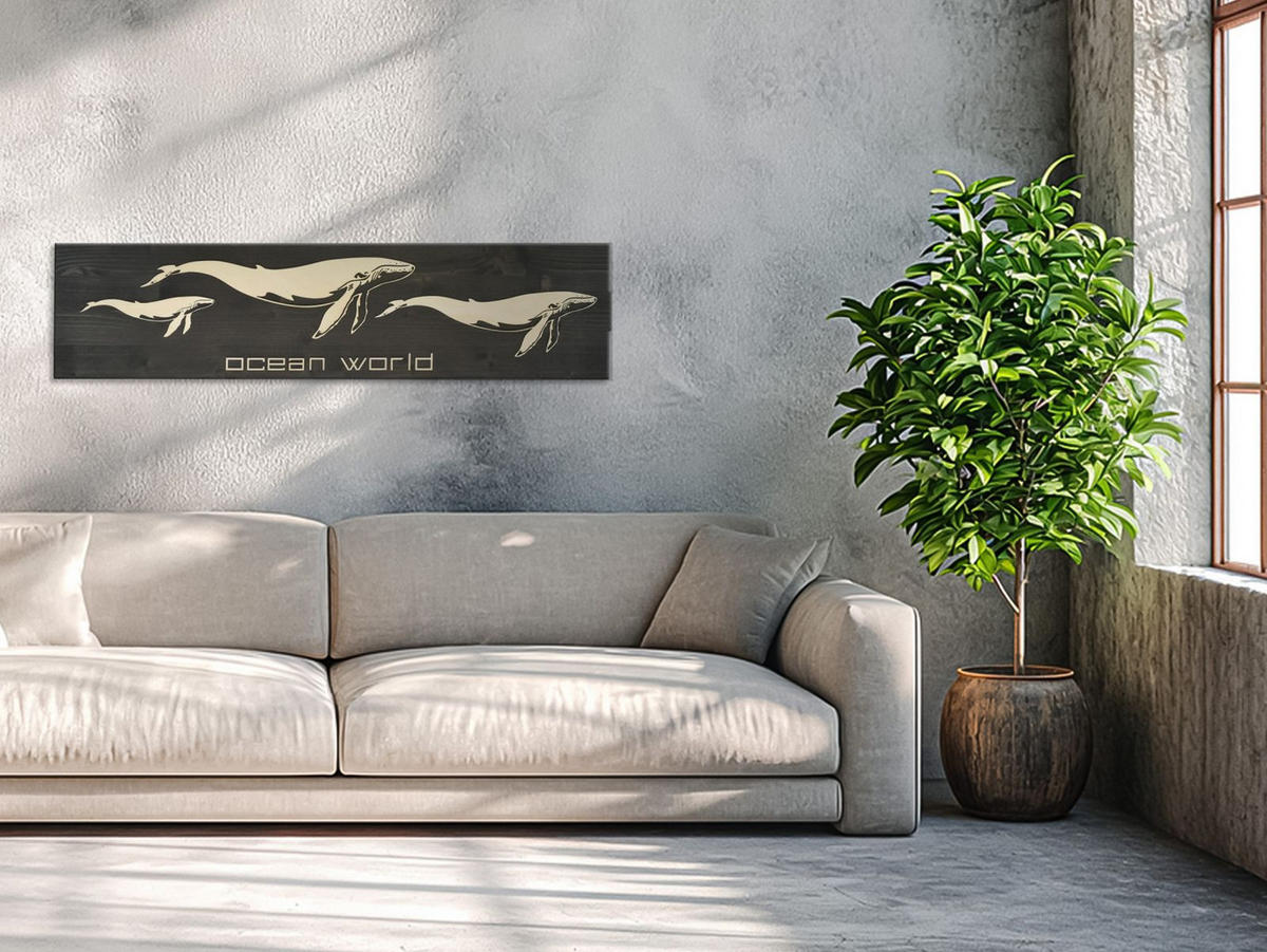 WANDBILD Whales Holz 80/20 cm - Braun, Holz (2.5/20cm) - Raumzutaten