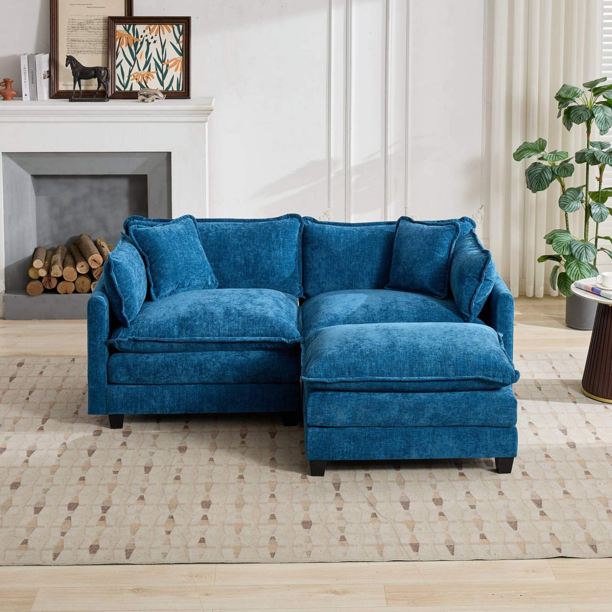 SOFA modular Chenille Blue 2-Sitzer - Blau, Holz (75/84/195cm) - Meubliv