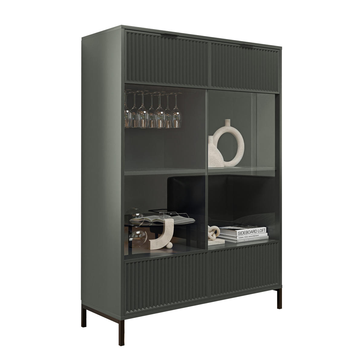 GLASVITRINE groß mit 2 Türen, Grün - Grün, Holzwerkstoff (105/150/41cm) - Idohome