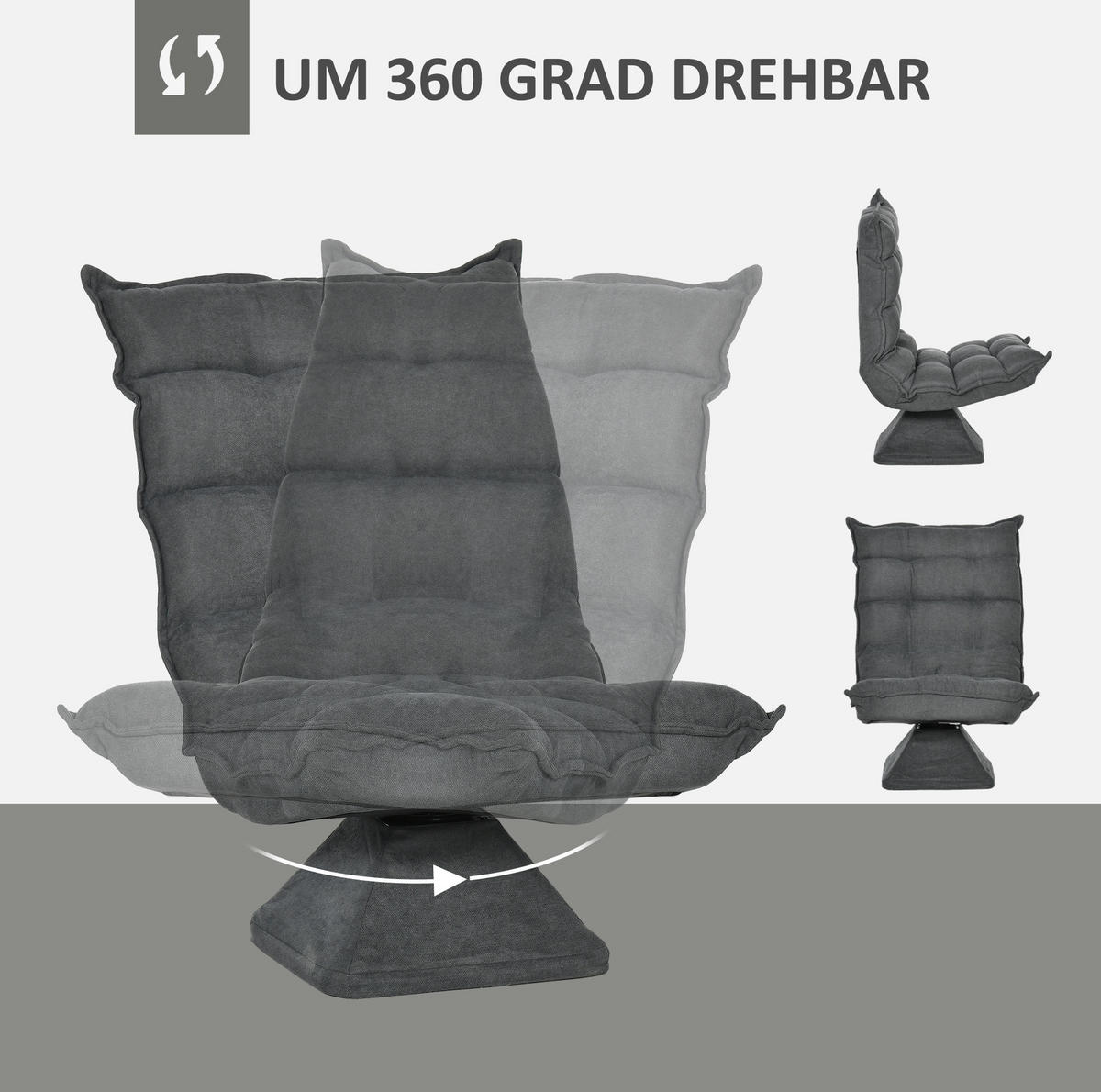 BODENSESSEL drehbar mit verstellbarer Rückenlehne 62 x 70 x 95 cm Grey - Grau, Kunststoff (70/95/62cm) - Beauniv