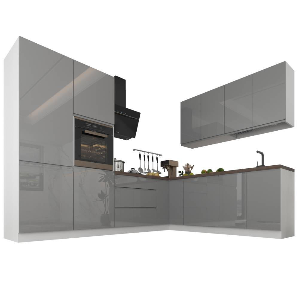 ECKKÜCHE 280 x 220 cm – Aspen KA3-M280 - in Grau/Hochglanz - Grau, Holz (500/212/58cm)