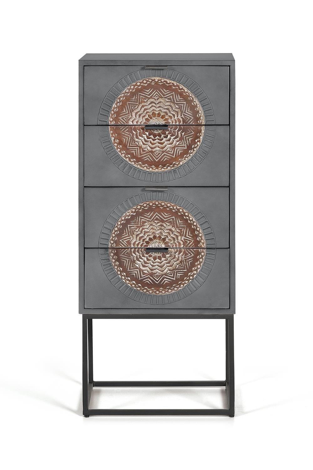 KOMMODE Mangoholz und graue und braune Metallbeine - Grau, Holz (45/105/35cm) - Giner y Colomer