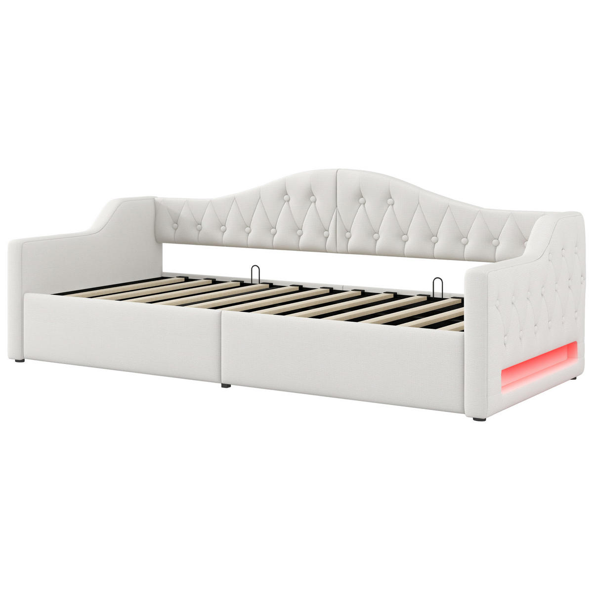 POLSTERBETT 90/200 cm mit LED-Beleuchtung und Stauraum in Beige - Beige, Holzwerkstoff (90/200cm) - BEAOK