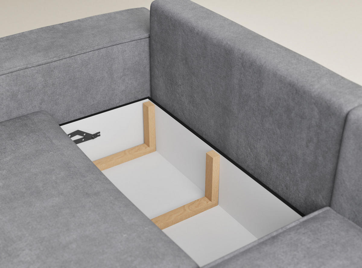 ECKSOFA MIT SCHLAFFUNKTION Tonga Grau Webstoff - Schwarz/Grau, Holz/Holzwerkstoff (255/105cm) - Maison de Reve