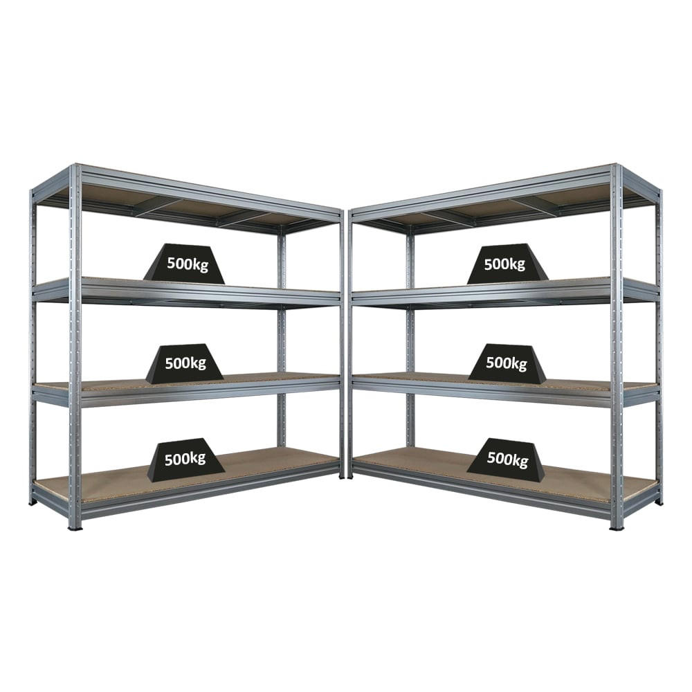 SCHWERLASTREGAL Dino 2er-Set 180x200x60cm Spanplatten-Ebenen Verzinkt - Silberfarben, Metall (400/180/60cm) - PROREGAL