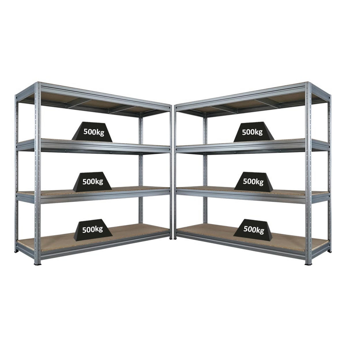 SCHWERLASTREGAL Dino 2er-Set 180x200x60cm Spanplatten-Ebenen Verzinkt - Silberfarben, Metall (400/180/60cm) - PROREGAL