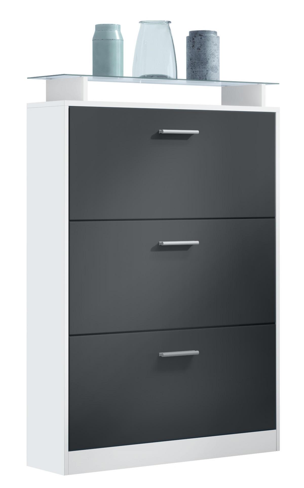 SCHUHSCHRANK Lavia Front in Schwarz mattt - Schwarz, Holzwerkstoff (89/128/23cm) - Vladon