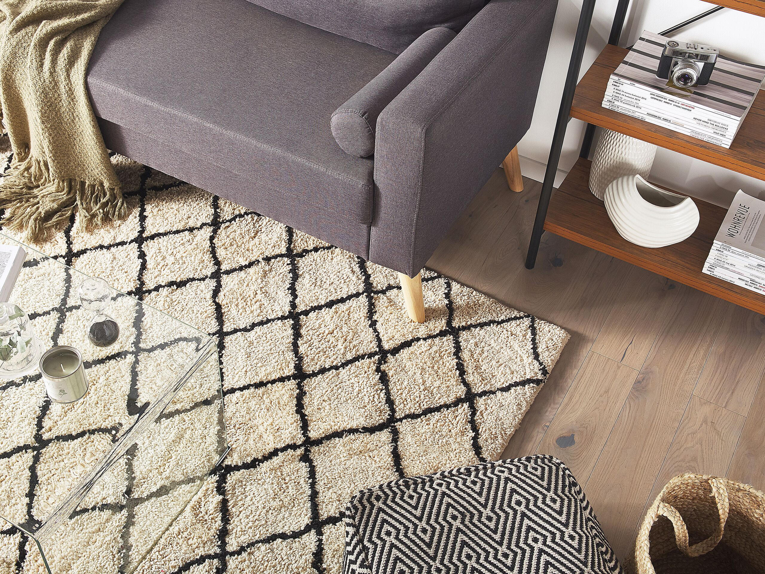 Thumbnail - Beliani Shaggy-Teppich, Beige, Kunststoff, Kariert, Rechteckig, 200x200 cm, Teppiche & Böden, Teppiche, Hochflorteppiche...