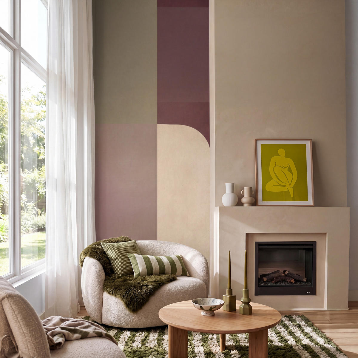 TAPETE - Unis - Abstrakt - Bordeaux - Linien - 120x280 cm - Multicolor, Papier (120/280cm) - OnlyWow