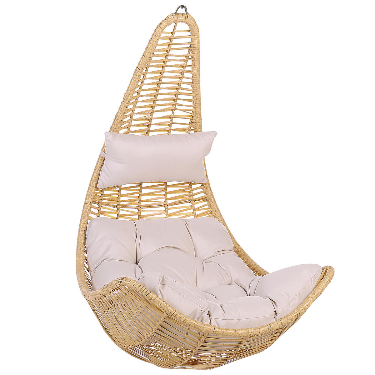 HÄNGESESSEL PE Rattan natürlich/beige mit Sitzkissen Atri II - Beige/Naturfarben, Kunststoff (83/120/80cm) - Beliani