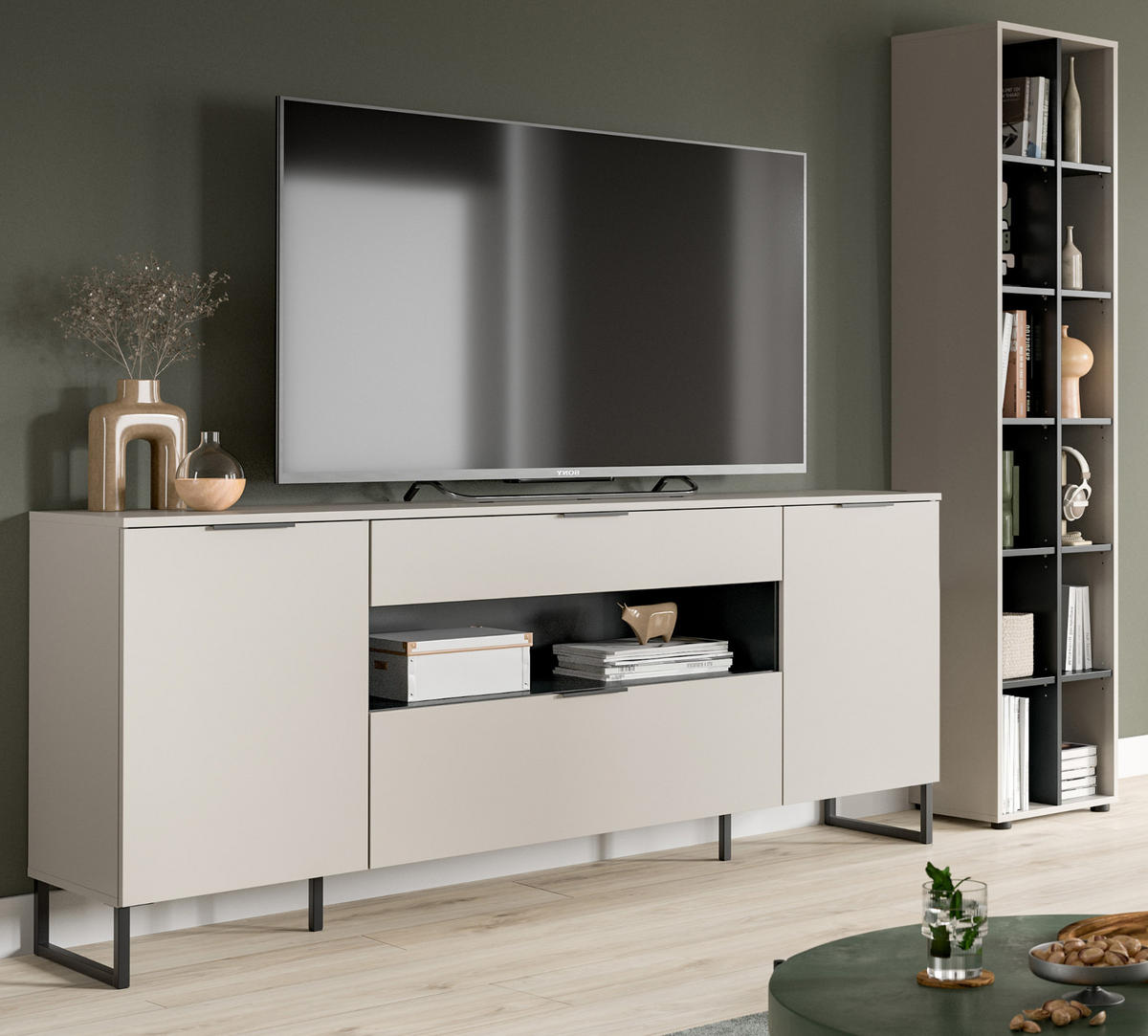 WOHNWAND kaschmir, schwarz 2-teilig 245 cm, Set mit Soft-Close-Funktion - Kaschmir/Schwarz, Holzwerkstoff/Kunststoff (245/192/41cm) - Inn.Furn