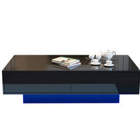 COUCHTISCH 115/55/34 cm schwarz hochglänzend mit 2 Schubladen und LED-Beleuchtung - Schwarz, Holzwerkstoff (115/55/34cm) - OKWISH
