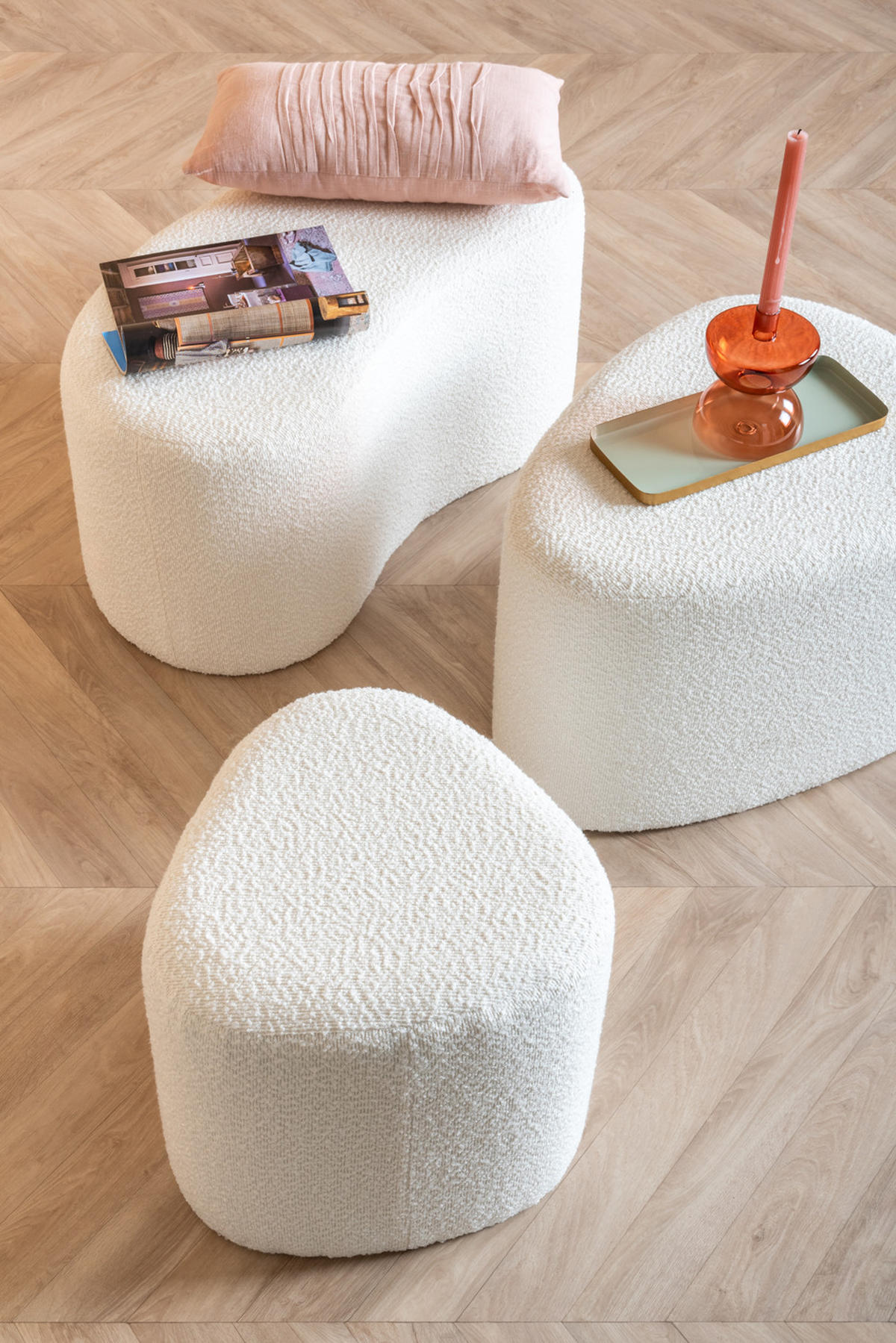 HOCKER Ada Organic 60/47/38 cm - Weiß, Textil (47/38/60cm) - Leitmotiv