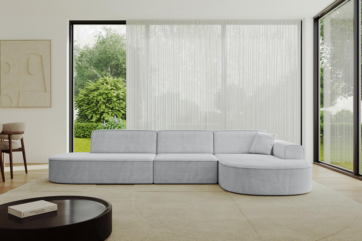 ECKSOFA Ottomane Rechts MARI-L2 - 317x163x73,5 cm Grau Cord - Schwarz/Grau, Holzwerkstoff/Kunststoff (317/163cm) - ALTDECOR