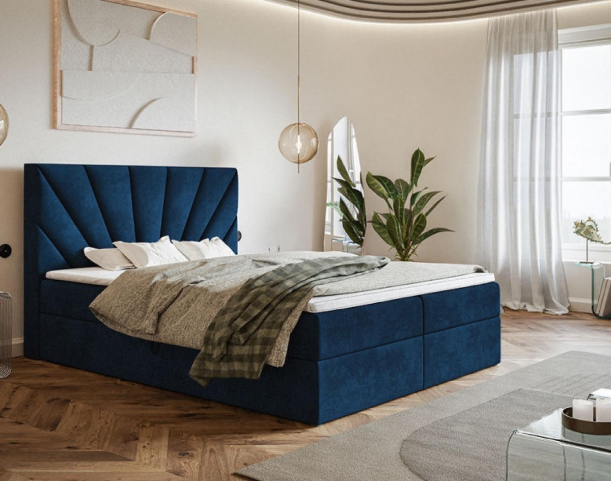 BETT Blau FOX 6 Kontinental 160x200 cm - Blau/Schwarz, Textil (160/200cm) - Sepro Meble