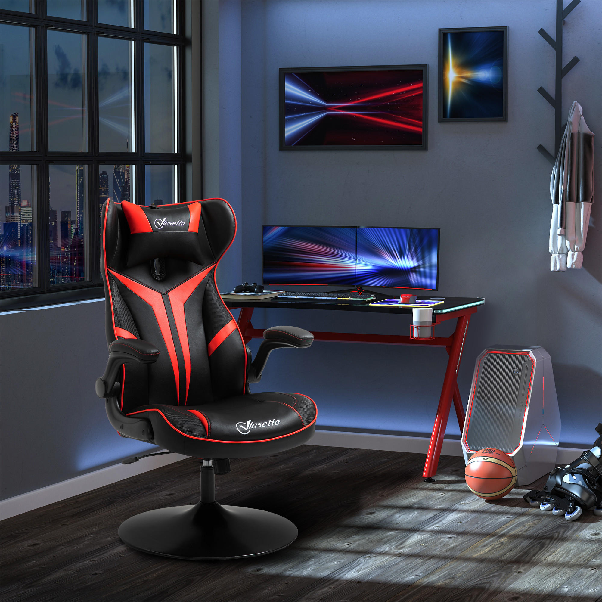 GAMING Stuhl, Drehstuhl, Schwarz+Rot - Rot/Schwarz, Kunststoff (70/112/67cm) - Vinsetto