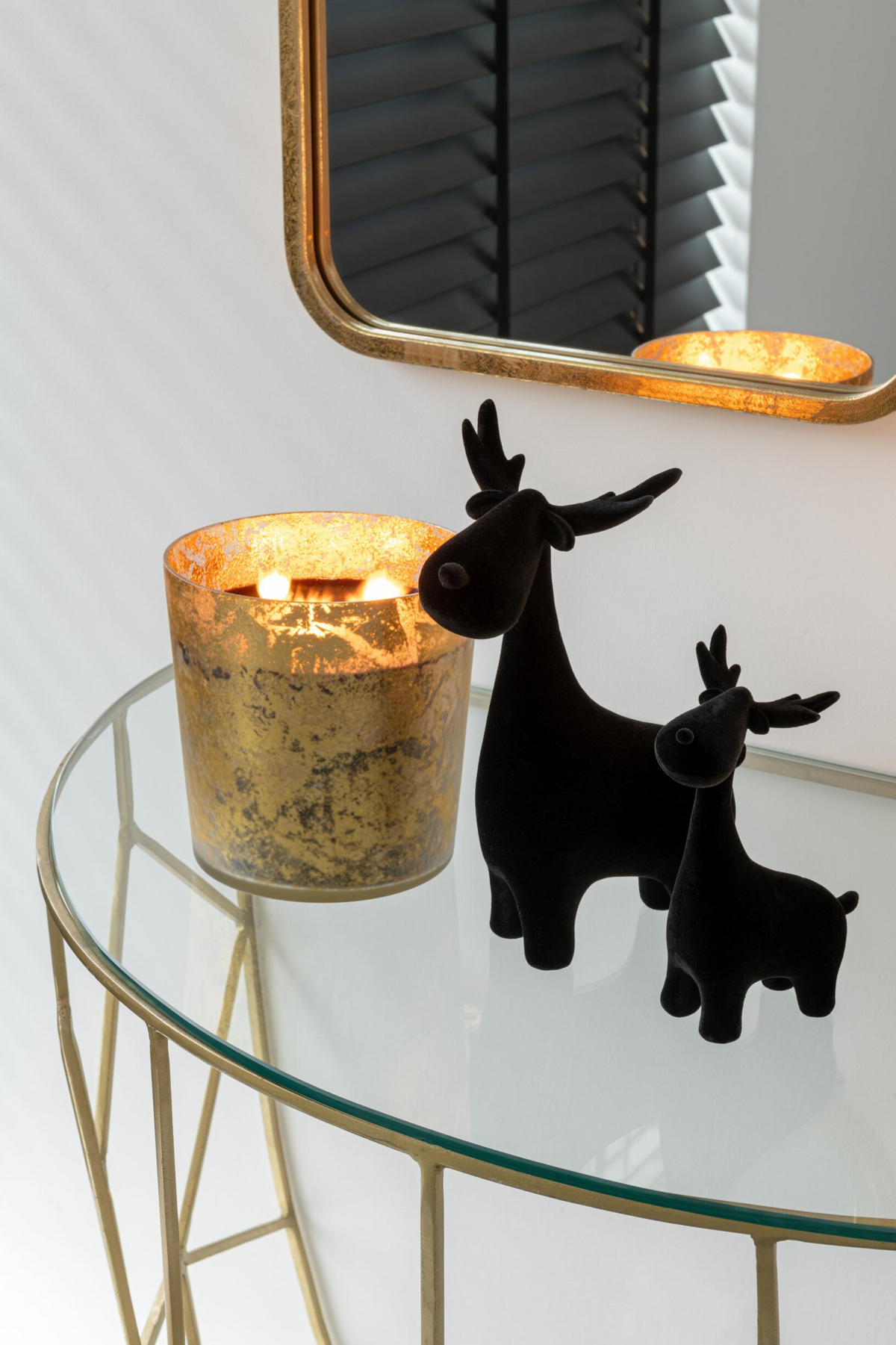 FIGUR HIRSCH - Polyresin - Schwarz - 3er Set - Schwarz, Glas/Naturmaterialien (10/25/18cm) - J-Line