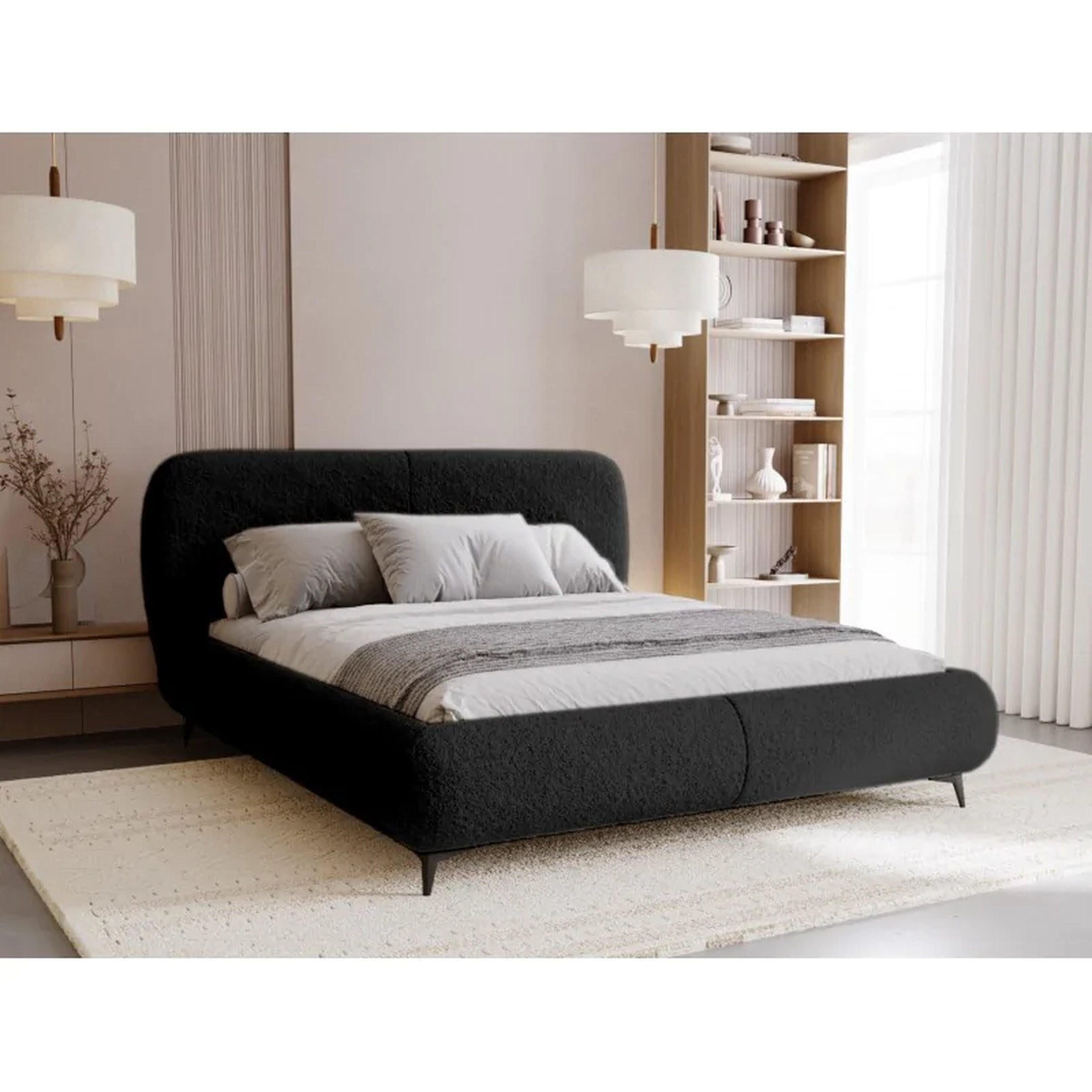 POLSTERBETT ELLE mit Kopfteil, 160 x 200 cm, Doppelbett mit Bettkasten und Lattenrost aus Holz, Bouclé-Stoff, Frabe: Schwarz - Schwarz, Holz/Kunststoff (160/200cm) - Sepro Meble