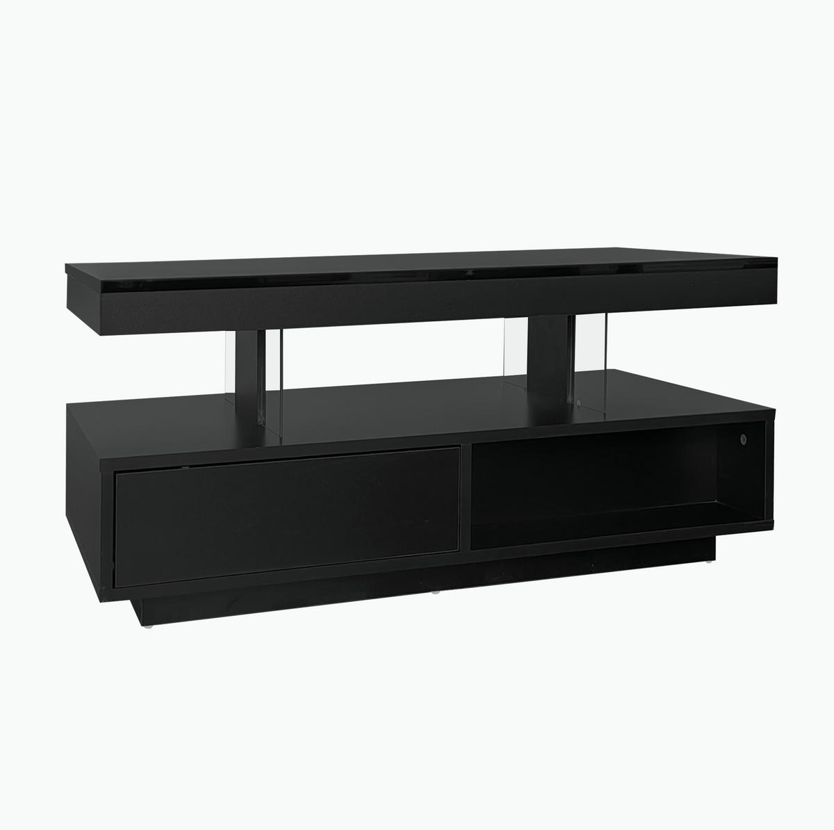 COUCHTISCH 95/50/42,5 cm Schwarz Hochglanz mit LED-Beleuchtung und 2 Schubladen - Schwarz, Holzwerkstoff (95/50/42.5cm) - Flora Grace