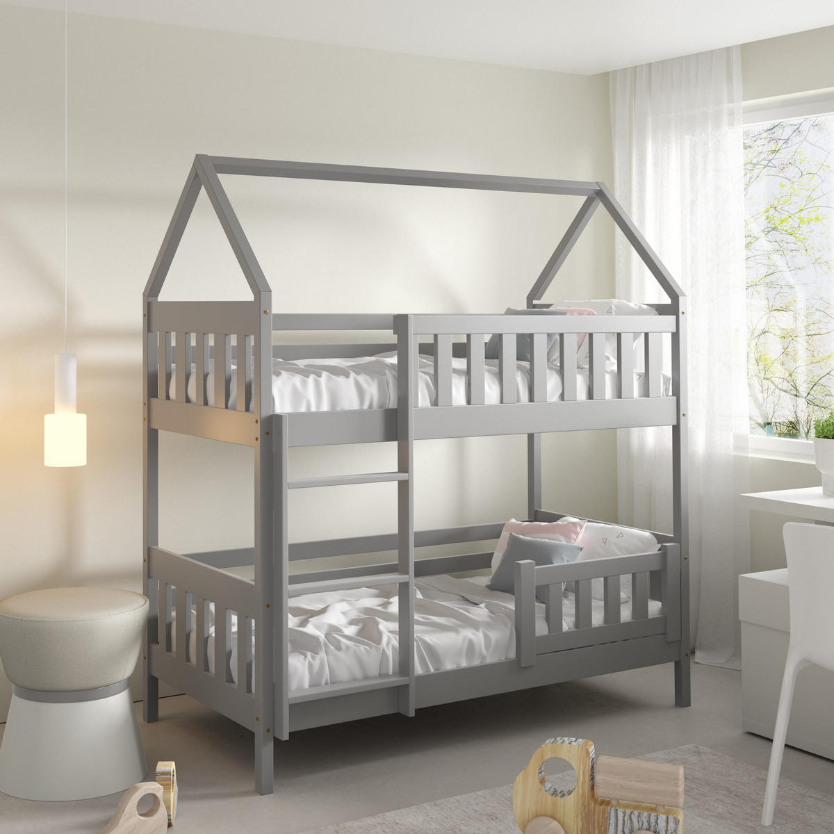 ETAGENBETT ELENA 80x190 cm Hellgrau - Hellgrau, Holz (80/190cm) - MASSENO