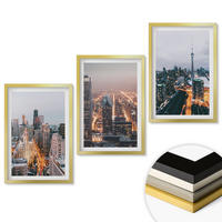 WANDBILDER 3er Set - 40x60 cm Goldrahmen - Städte bei Nacht, Wolkenkratzer, Lichter - Goldfarben, Kunststoff (40/60cm) - ArtPrintCave