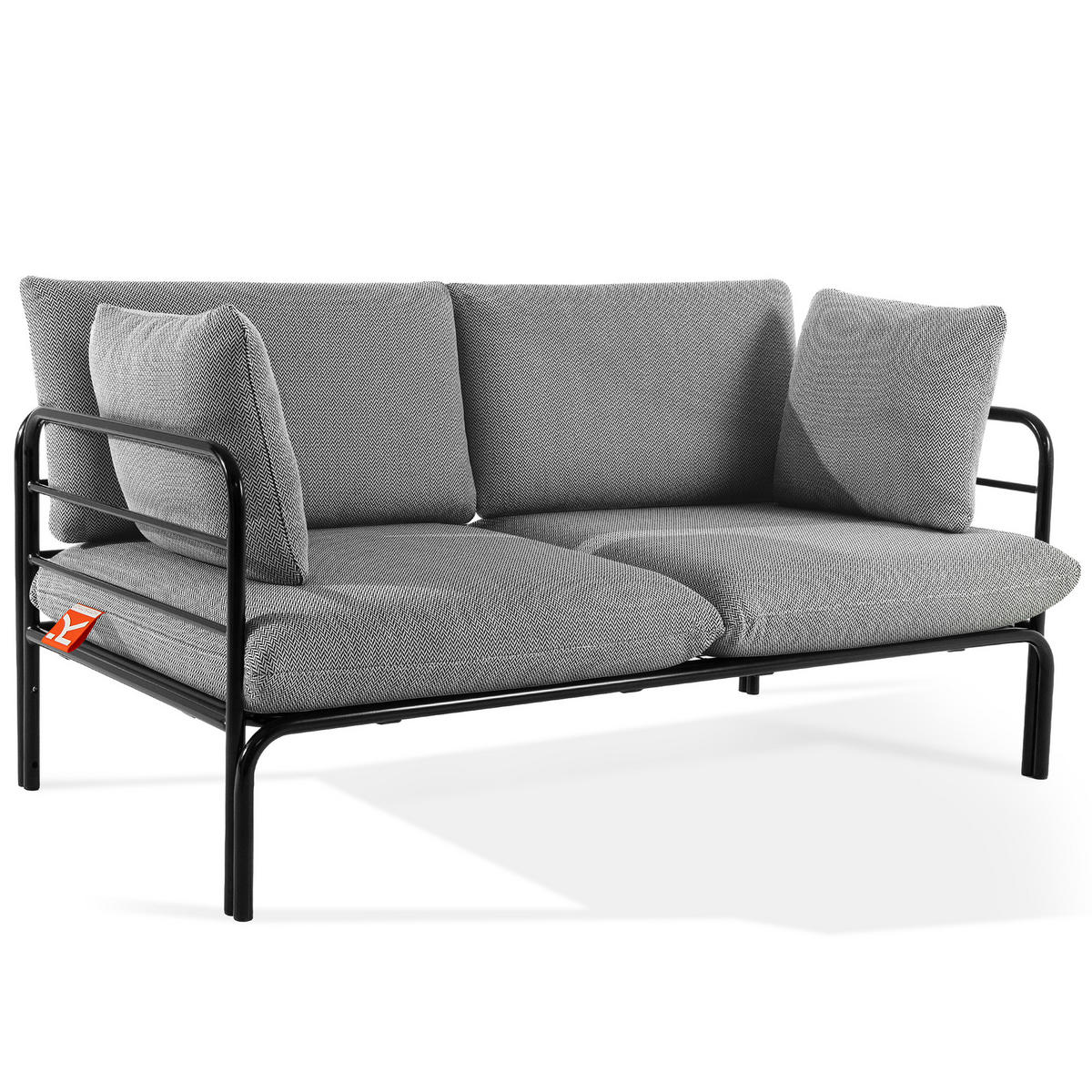 GARTENMÖBELSET RAMBE 4-tlg. 1x Tisch 2x Sessel 1x Sofa 2-Sitzer, mit Kissen, LOFT-STIL, Anthrazit - Anthrazit/Schwarz, Glas/Textil - KONSIMO®
