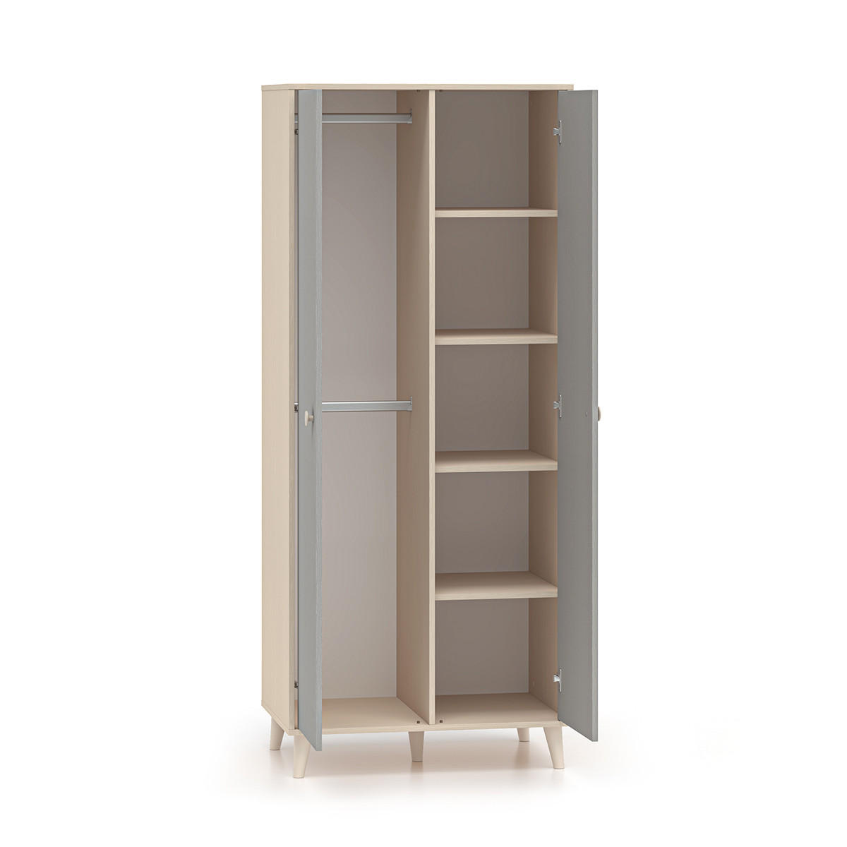 SCHRANK 2 Türen Alycia Beige - Grau - Holzeffekt - Grau, Holz (80/190/51cm) - Petits-meubles