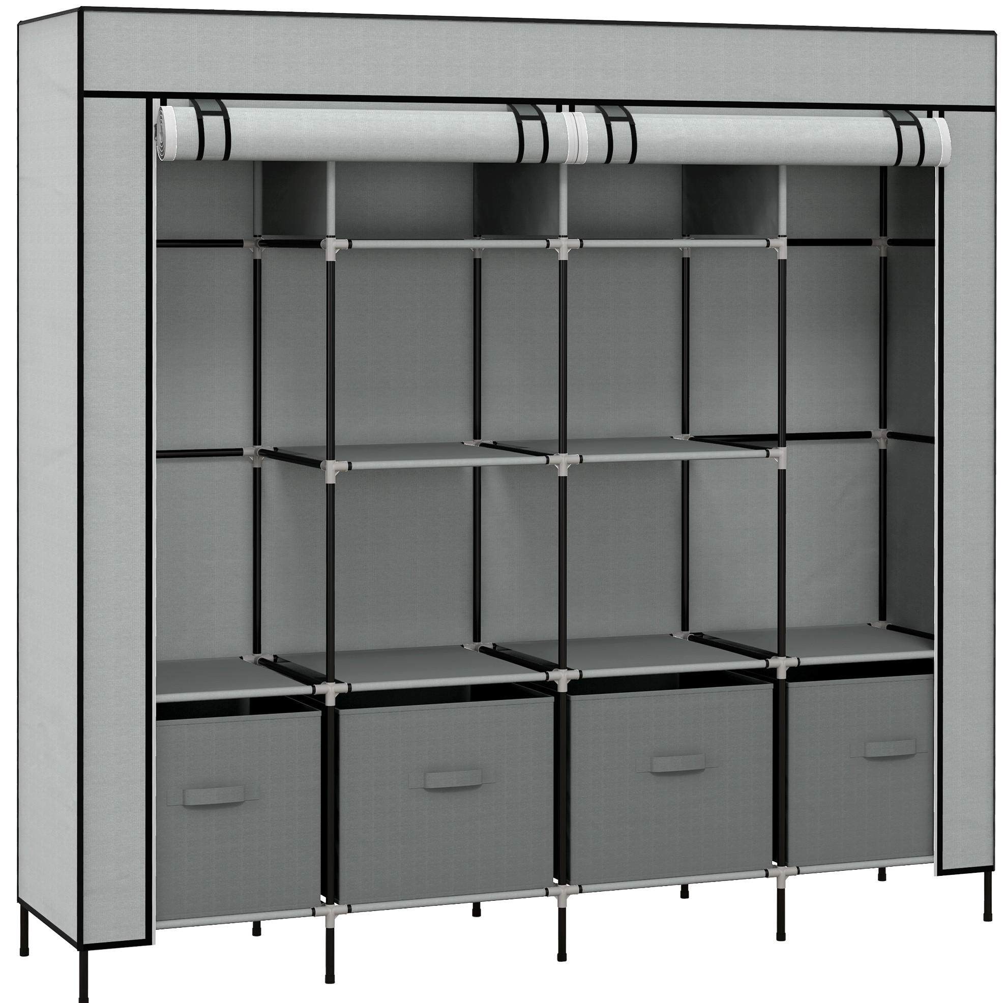 STANDKLEIDERSCHRANK 166/42,5/169,5 cm in Dunkelgrau mit Stoffbezug und 4 Schubladen - Dunkelgrau, Metall (166/169.5/42.5cm) - BEAOK