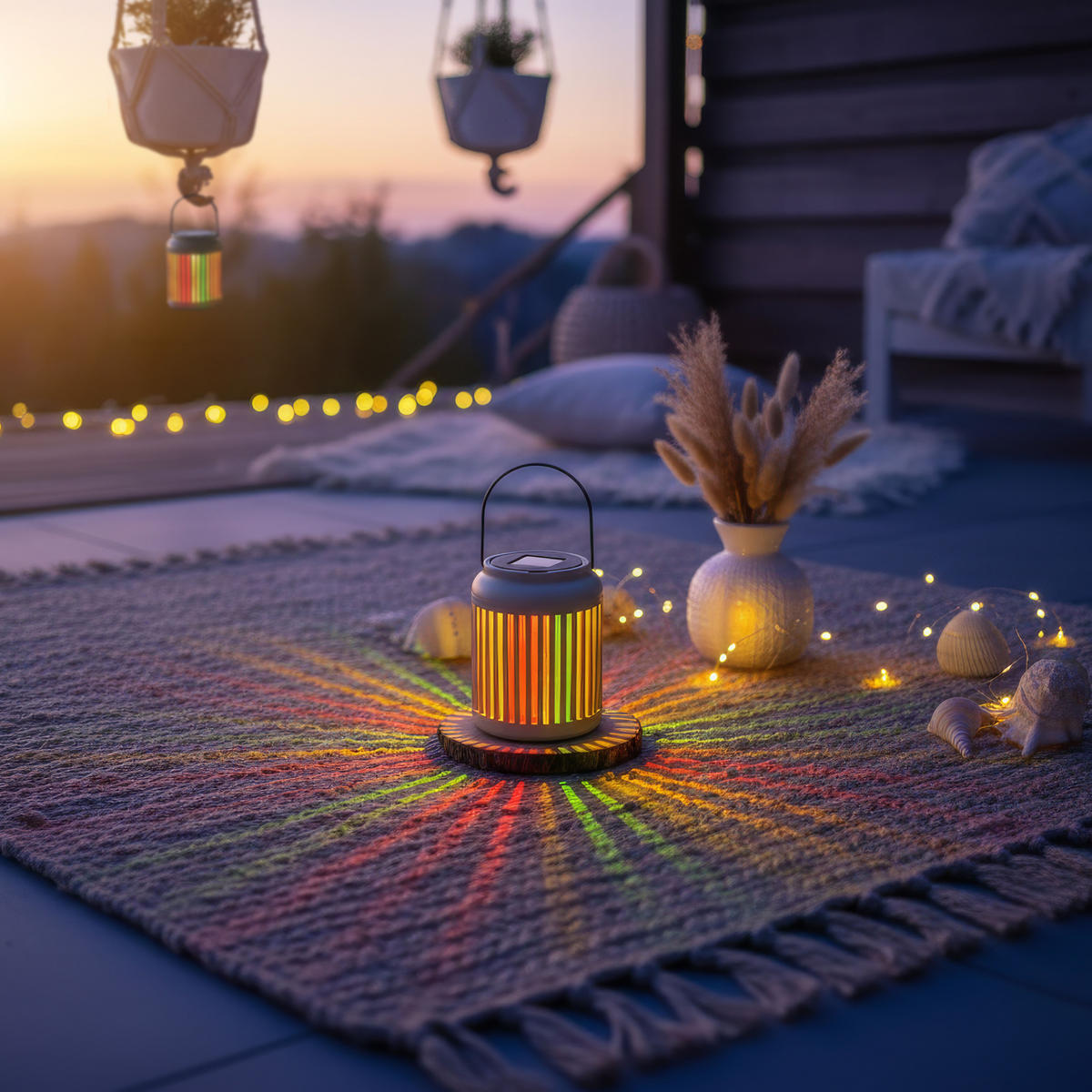 LED-GARTENLEUCHTE Solarleuchte 2er-Set mit Regenbogeneffekt Dämmerungssensor IP44 wetterfest mit Aufhängung tragbar warmweiß 3000K - Beige, Kunststoff (12/12/25cm) - Northpoint