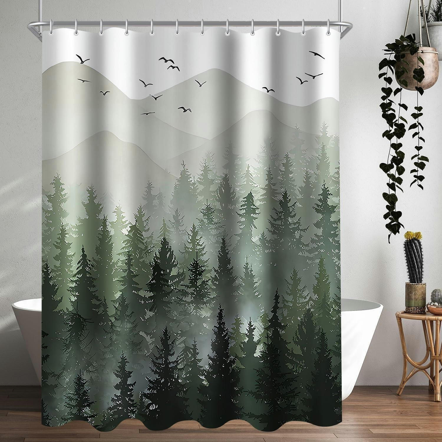 DUSCHVORHANG Wald 200 x 160 cm Wasserabweisend Waschbar - Olivgrün, Textil (200/160cm)