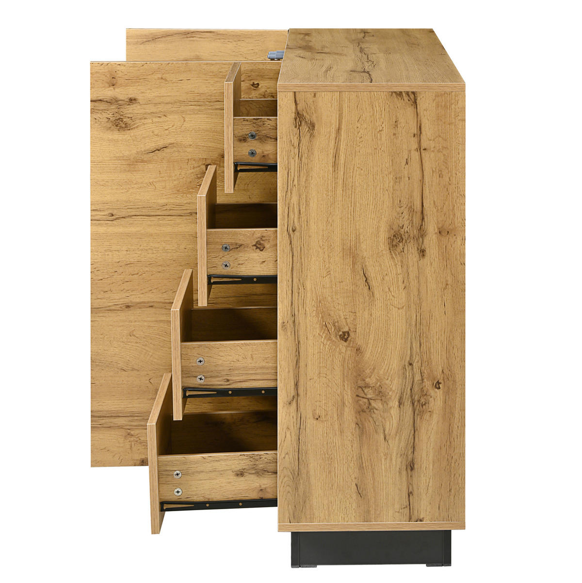 SIDEBOARD 120/35,5/90,5 cm aus Spanplatte mit 4 Schubladen und 2 Türen Schwarz/Natur - Naturfarben, Holzwerkstoff (120/90.5/35.5cm) - Modenvie