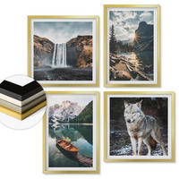 WANDBILDER 4er Set - 50x50 cm & 40x60 cm Goldrahmen - Berge, Seen, Wasserfall, Wolf - Goldfarben, Kunststoff (50/50cm) - ArtPrintCave