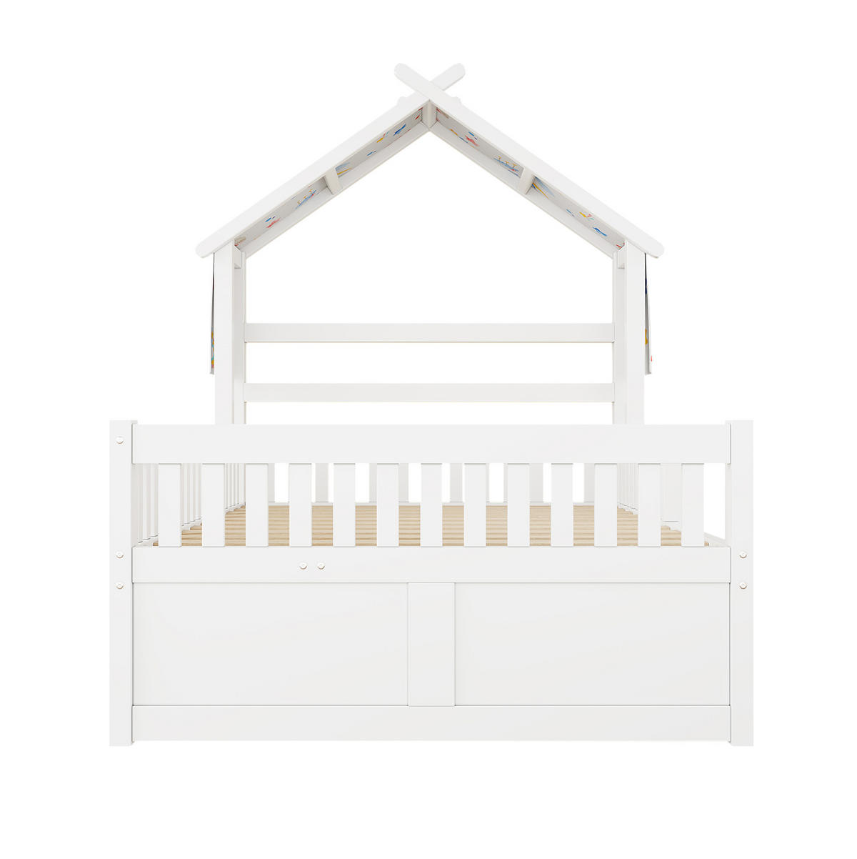 HAUSBETT 140/200 cm Weiß mit Ausziehbett und 3 Schubladen - Weiß, Holz (140/200cm) - MIVRAY