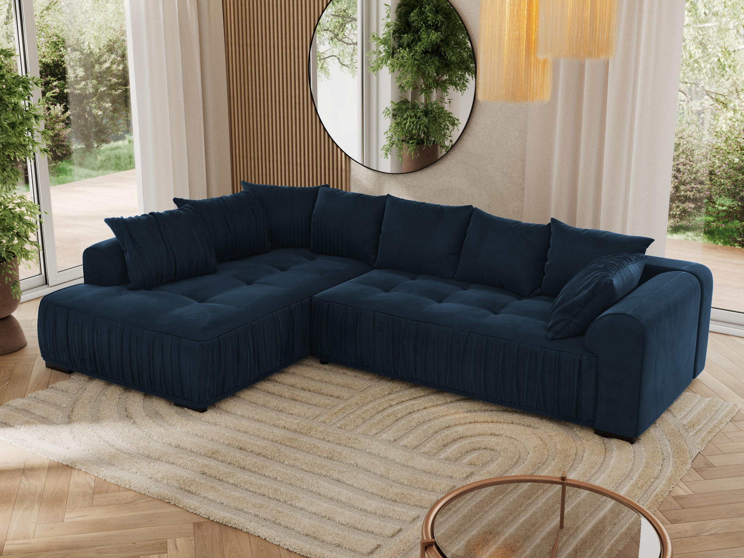 ECKSOFA ORTA Dunkelblau Velvet - Links - Blau/Schwarz, Textil (325/200cm) - MKS