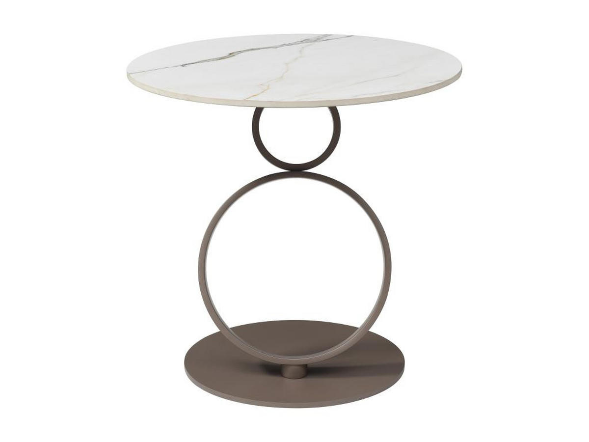 BEISTELLTISCH - Keramik & taupefarbenes Metall - Marmor-Optik Weiß - JOLINE - Braun, Keramik (55/55/53cm) - Vente-Unique